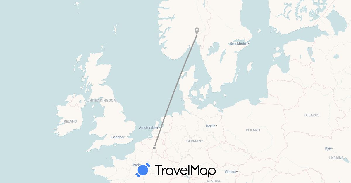 TravelMap itinerary: driving, plane in Norway (Europe)